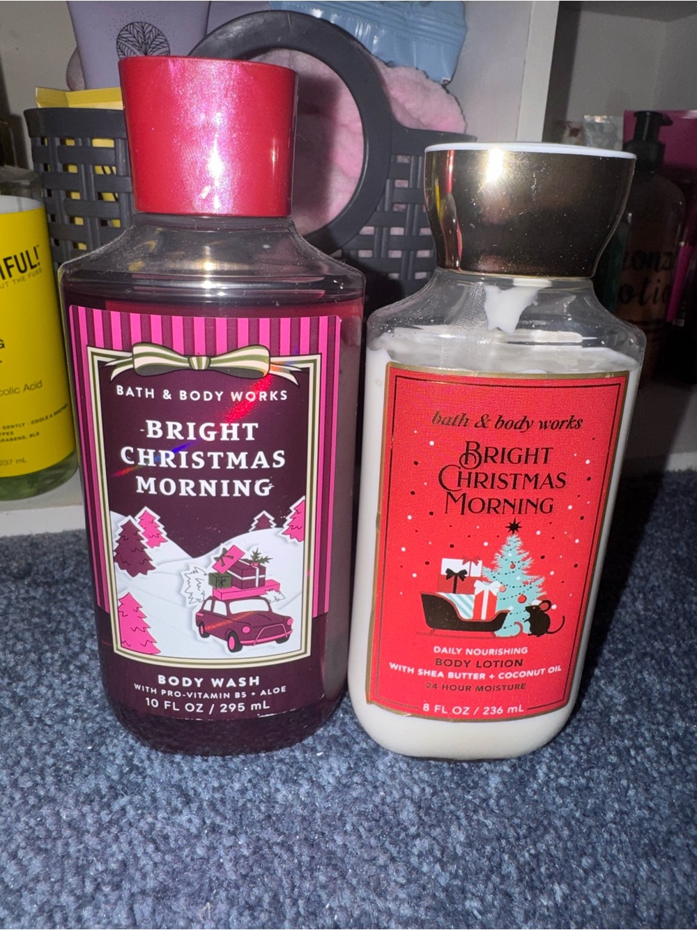 Bath & Body Works Bright Christmas Morning Body Wash & Lotion - Pink, Red